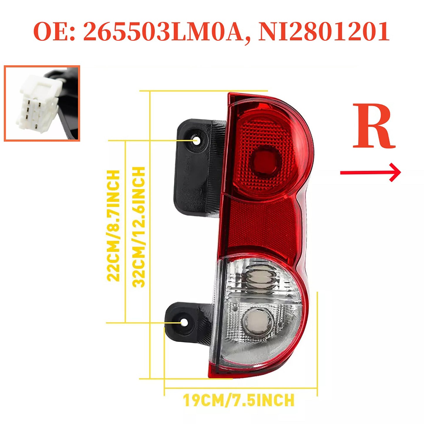 Tail Light Assembly Accessories for Nissan NV200 2013-2018 Right Side 265503LM0A