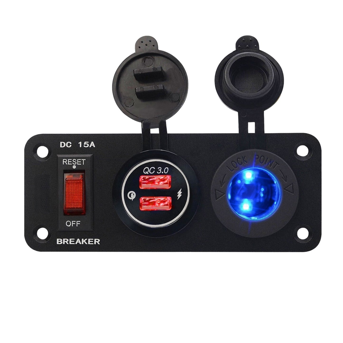 12V Car Boat Cigarette Lighter Socket Dual USB Port Charger Mount Panel Charging