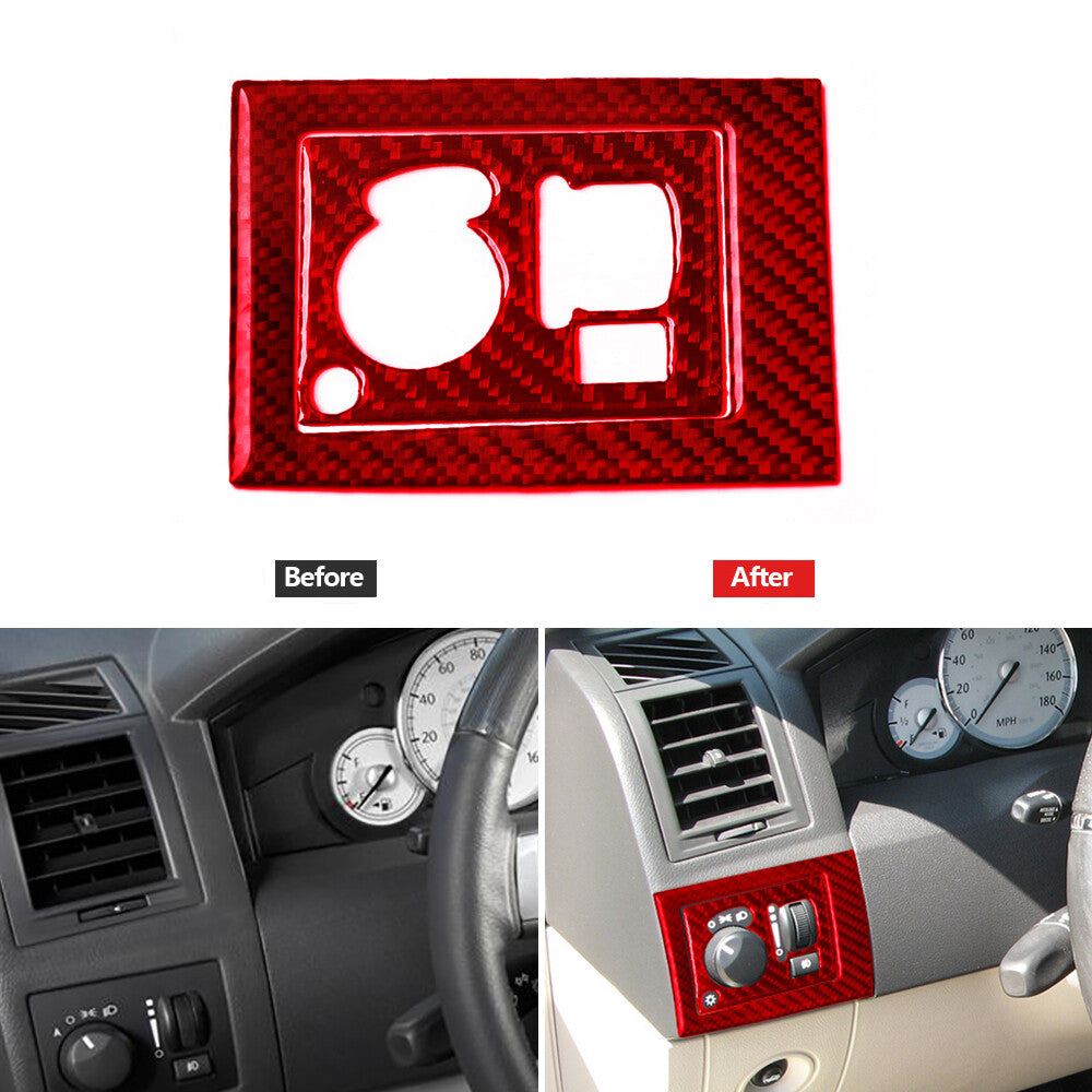 Red Carbon Fiber Dim Light Control Cover Trim Type A for Chrysler 300 2005-2007
