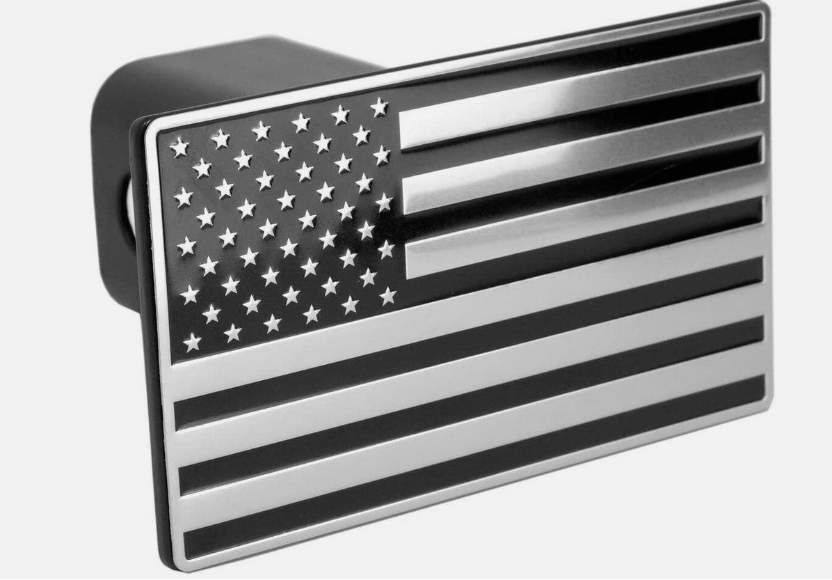 Car mount plug cap trailer tow receiver 2-inch American flag chrome alloy for Cadillac