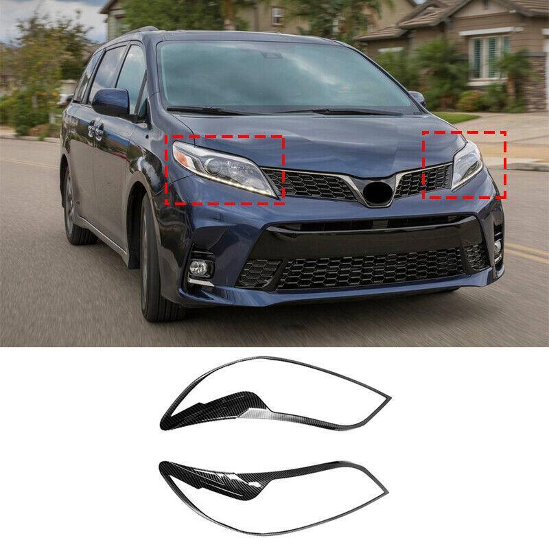Carbon Fiber Front Headlight Lamp Cover Trim 2pcs for Toyota for Sienna 2018-2020