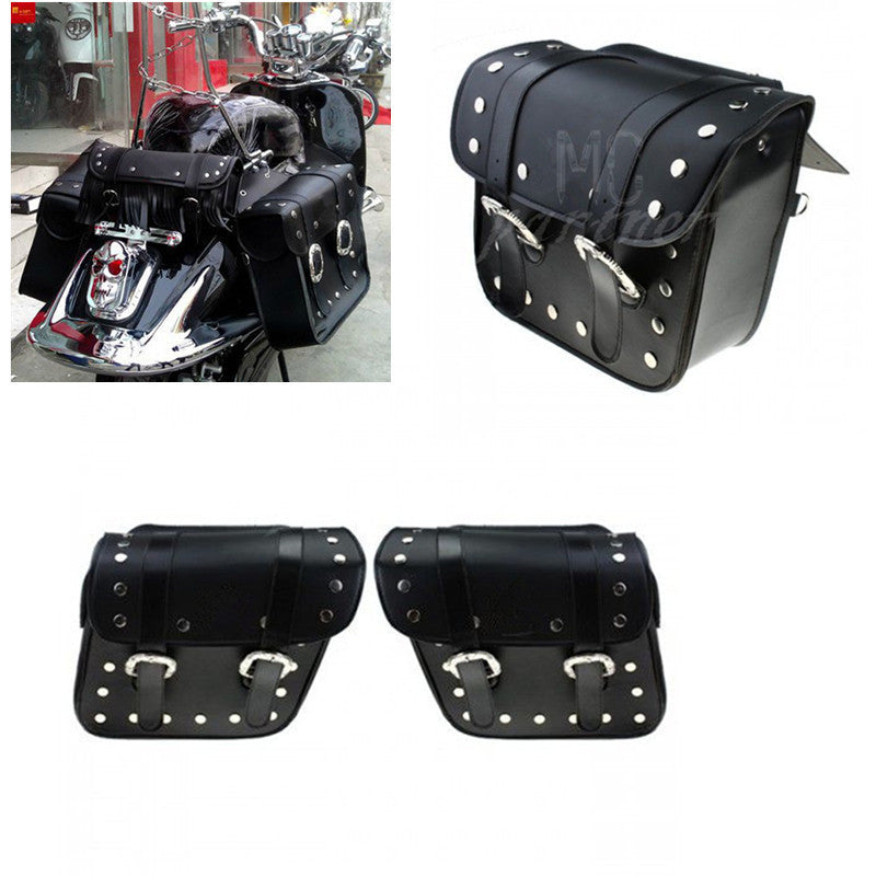2x Motorcycle Black PU Leather Saddlebags Saddle Bags Pouch for Harley for Honda Q