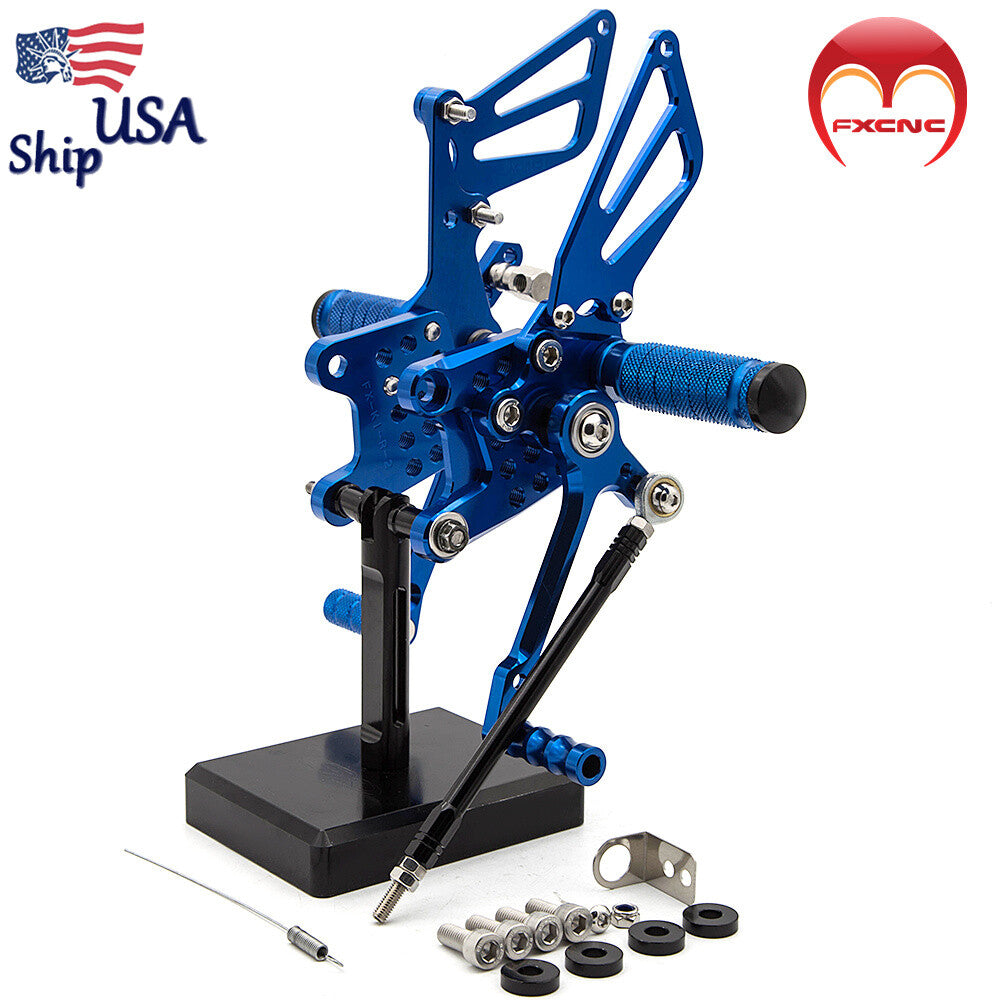 American CNC rear footrest spikes (blue) for Suzuki GSXR1000 (2000-2003-2004).