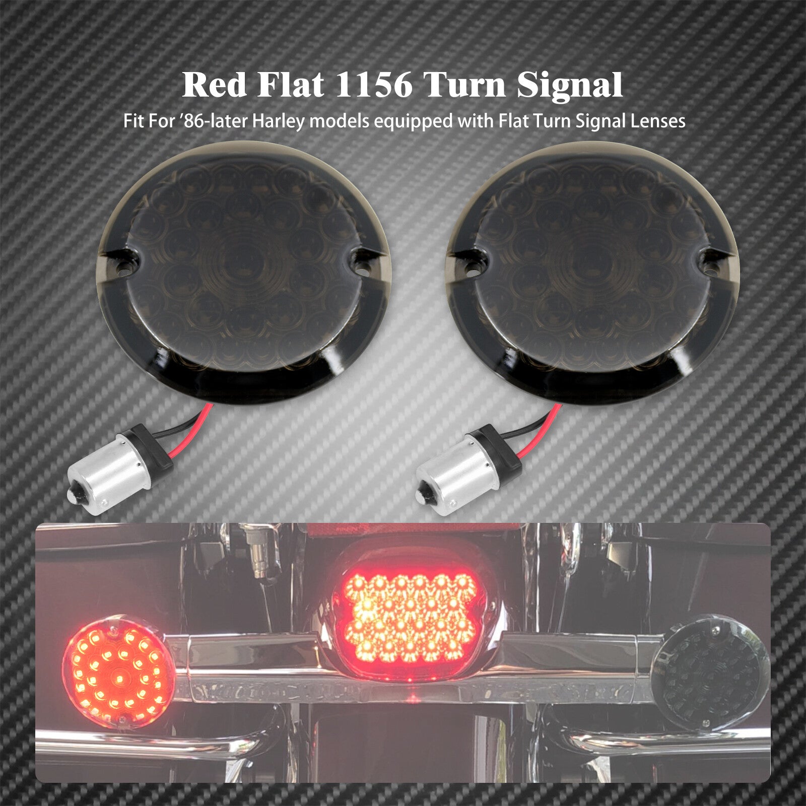 3 1/4 Rear Red 1156 LED Flat Smoke Lens Turn Signal Light Fit for Harley 1986-UP Q