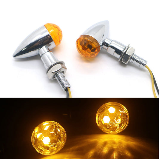 Chrome Metal LED for Mini Bullet Amber Spherical Lens Turn Signal Indicators Light Q