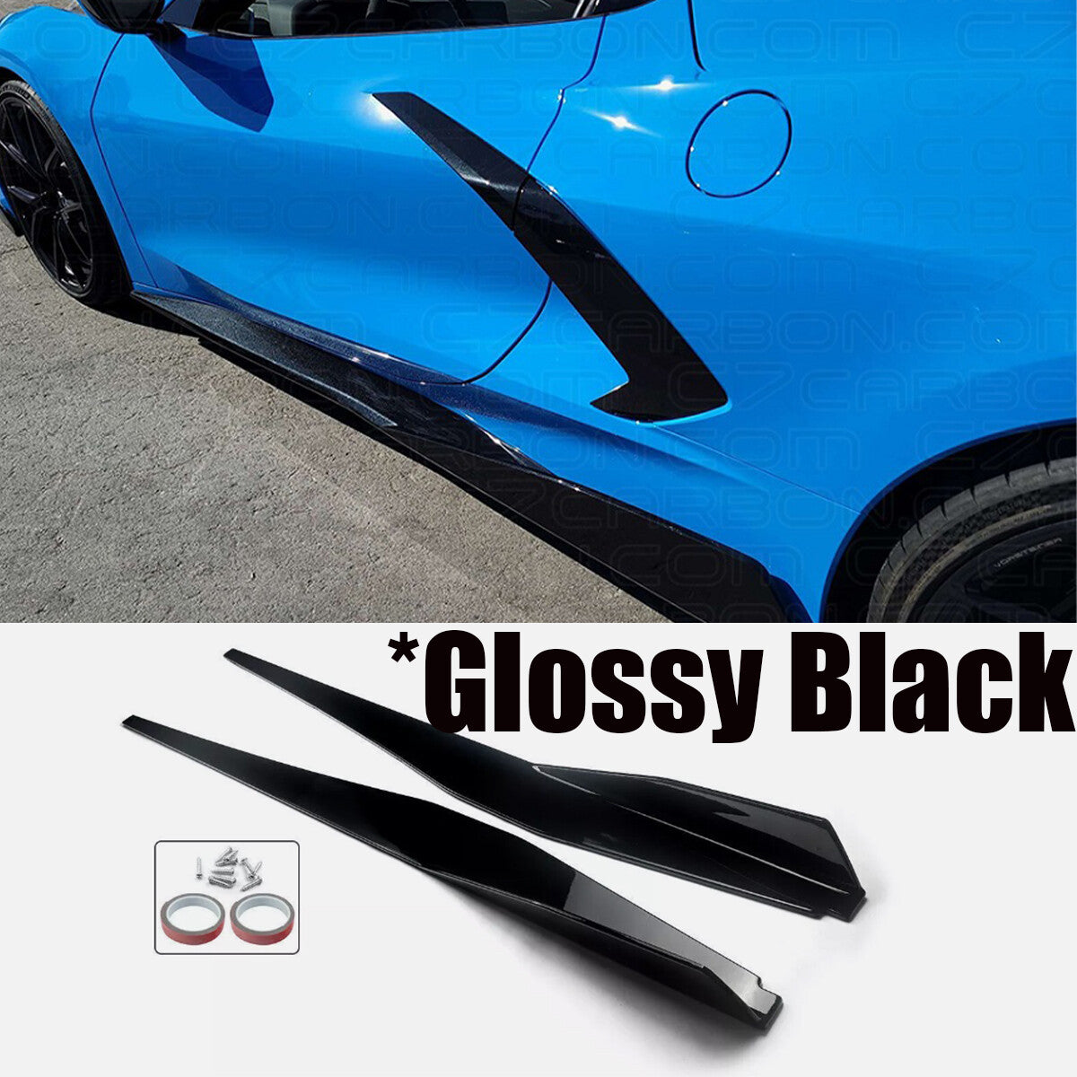 5VM Style Gloss Black Side Skirts Extension Panel Lip Fits 2020-2023 for Corvette C8 n