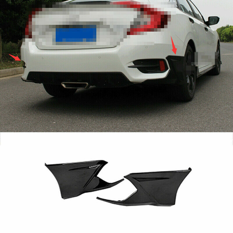 for Honda for Civic Sedan 2016-21 Black ABS Rear Bumper Splitter Lip Corner Guard 2x
