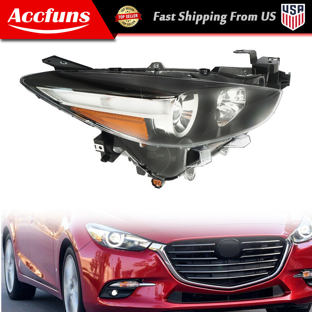 Suitable for 2017-2018 for Mazda 3 headlights, right-side single-set transparent lens halogen headlight - n