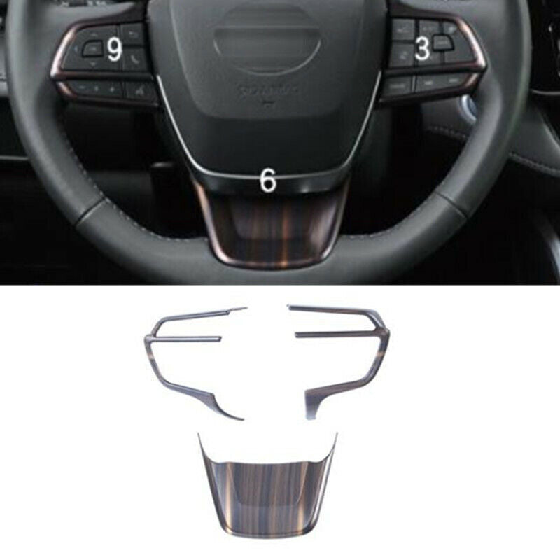 3P Dark Wood Grain Steering Wheel Decor Cover Trim for Toyota Highlander 2020-24