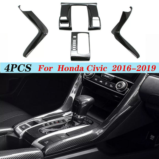 Center Console Shift Panel Carbon Fiber Style Cover Trim for Honda for Civic 2016-21