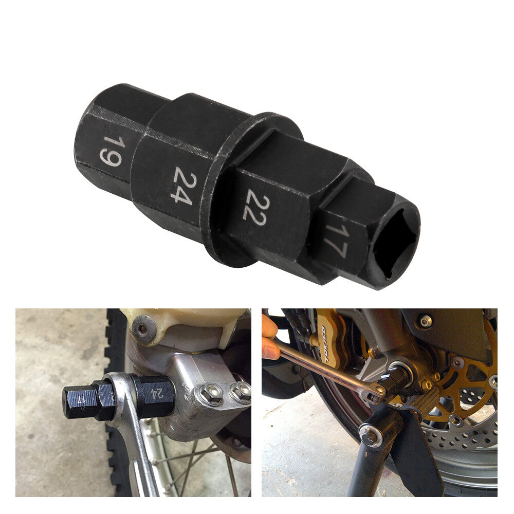 Black Motorcycle Front Rear Wheel Spindle Drive Socket Tool 17 19 22 24 mm axle Q