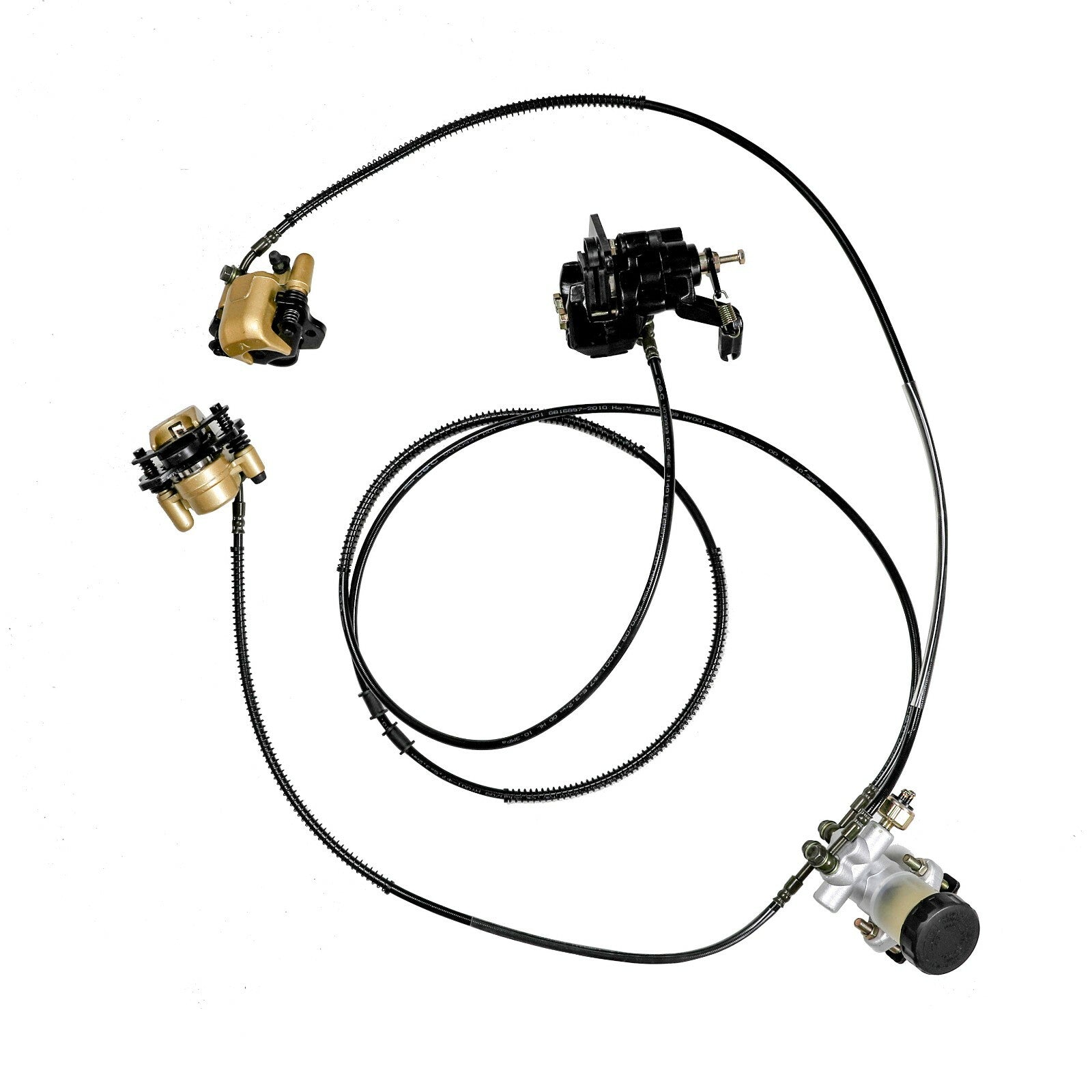Go-kart hydraulic disc brake calipers and master cylinders are suitable for all-terrain vehicles with 125cc, 150cc, and 200cc engines.