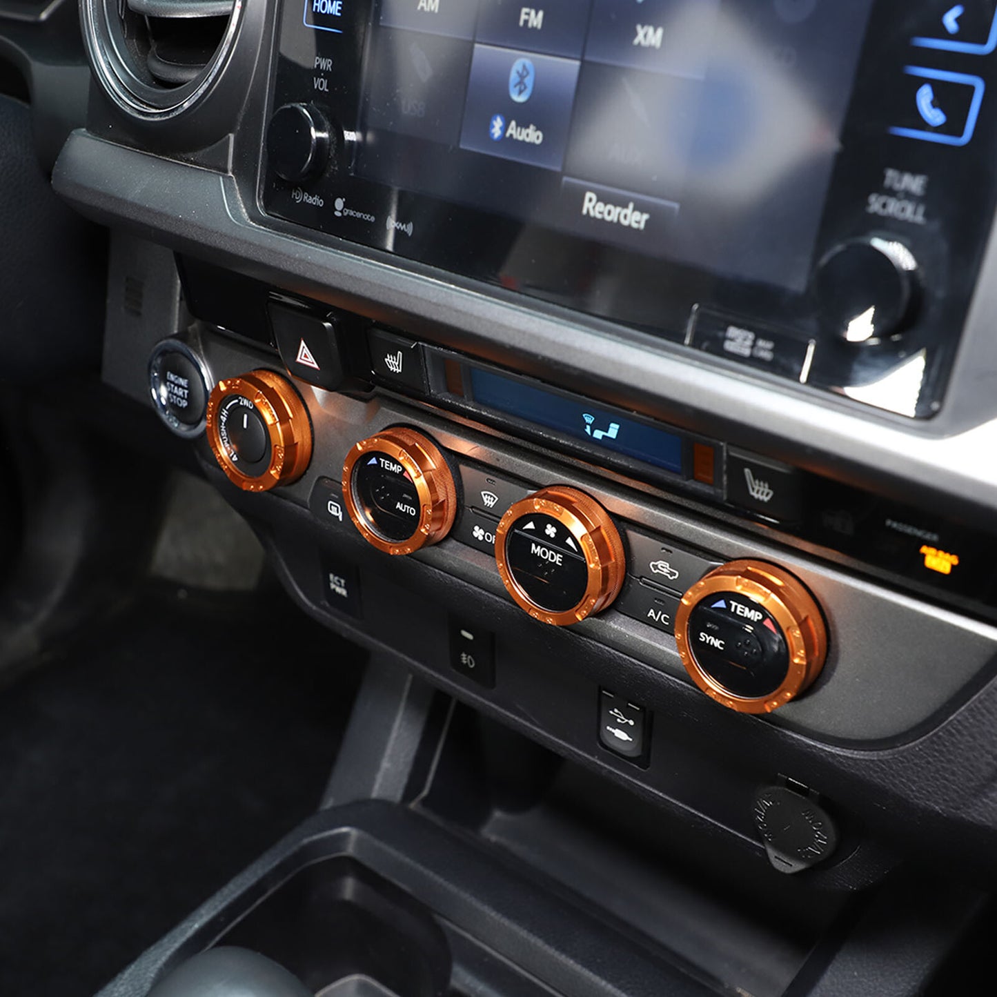 Orange automotive climate control ring knob trim cover for Tacoma 2016 - 2024 n