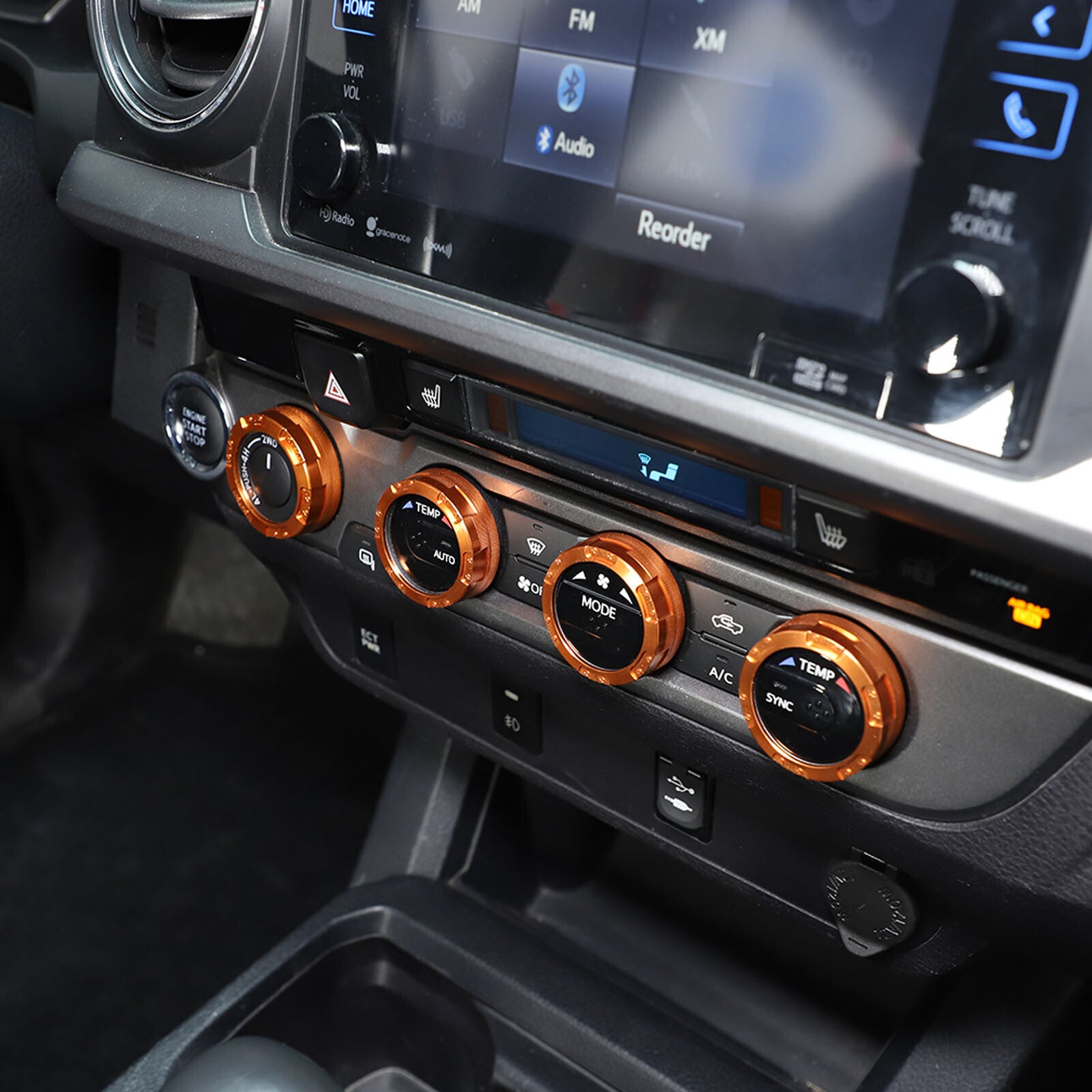 Orange automotive climate control ring knob trim cover for Tacoma 2016 - 2024 n