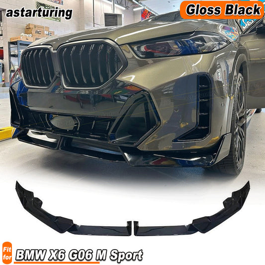 Fit for BMW X6 G06 M Sport 23-24 Glossy Black Front Bumper Lip Splitter BODYKIT