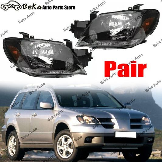 1 pair of LHRH headlight assemblies suitable for Mitsubishi Outlander 2003, 2004, 2005, and 2006 models.