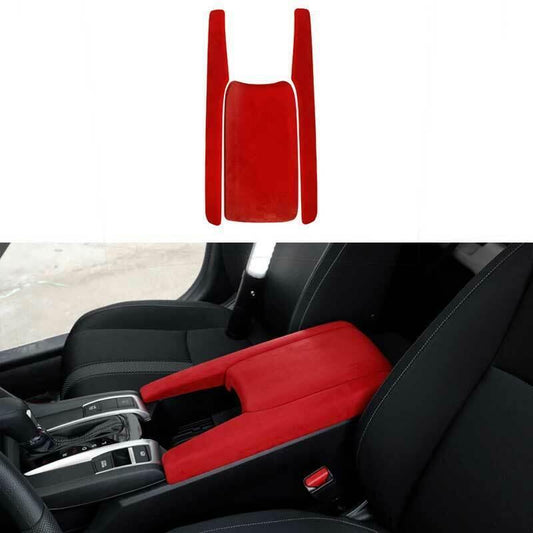 Red Alcantara Suede Central Console Armrest Box Cover for Honda for Civic 2016-2021