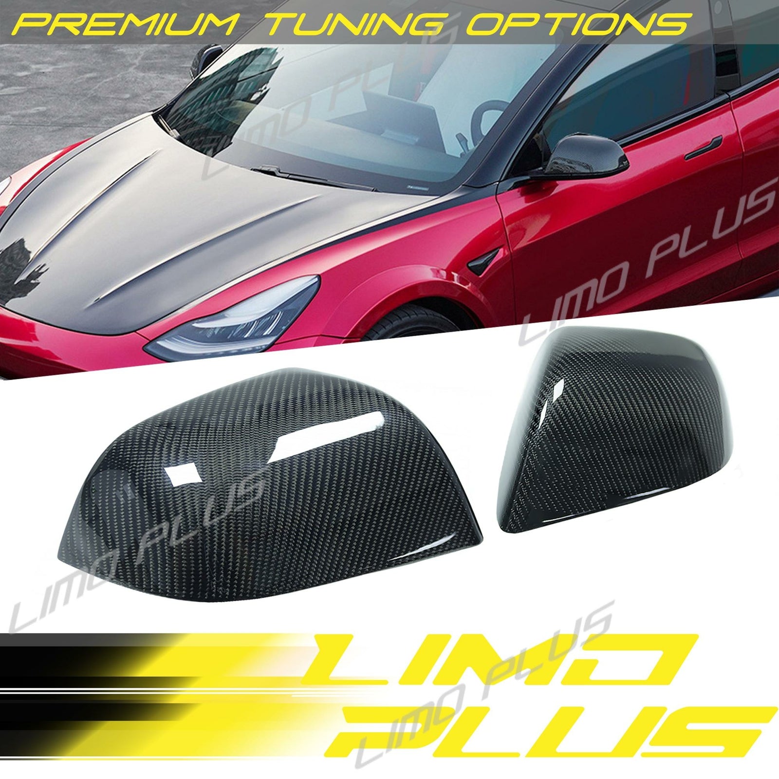 Replacement Real Carbon Fiber Mirror Cover Caps for Tesla Model 3 2017-2021 te1