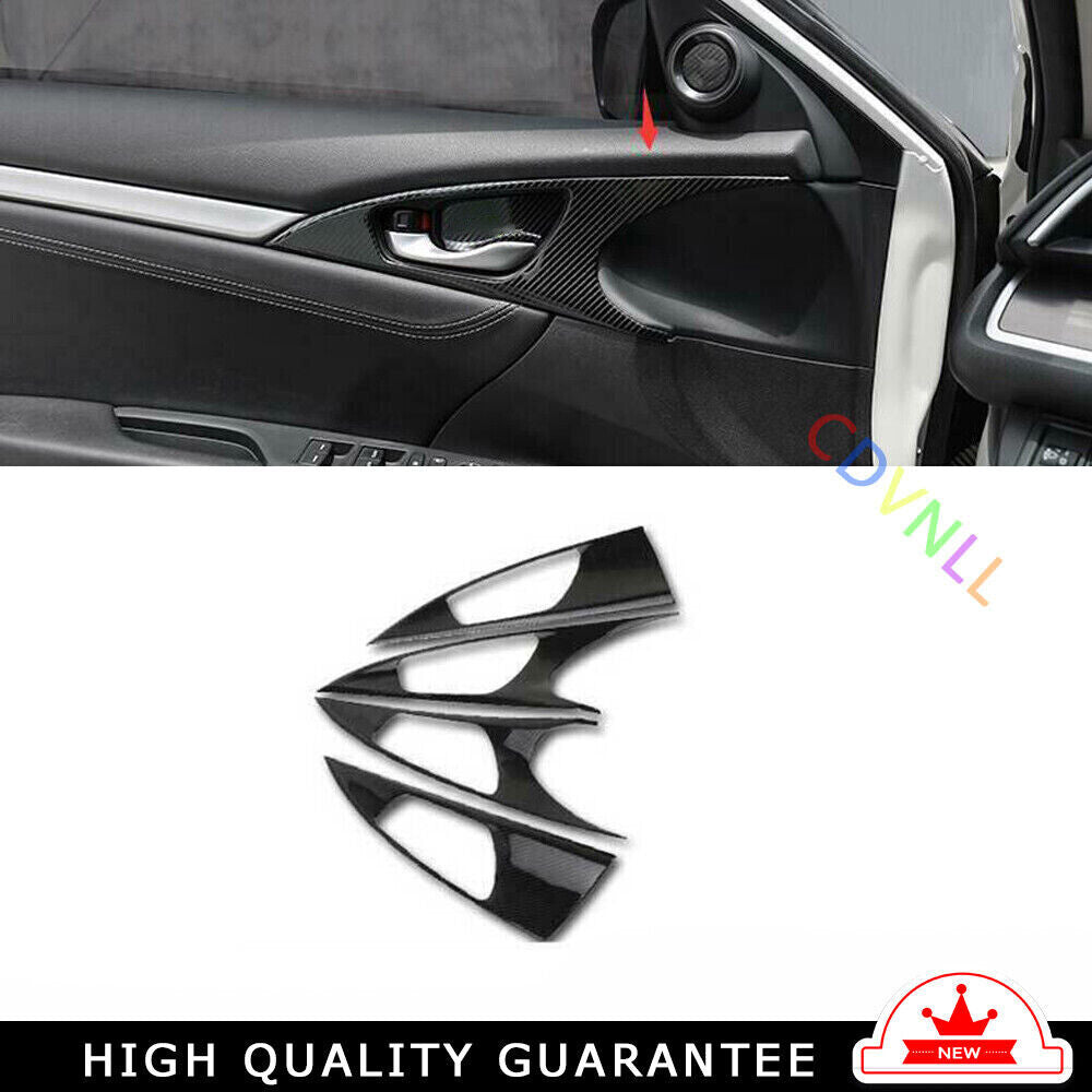 Interior Door Handle Cover Trim 4 for Honda for Civic 2016-2021 Steel Carbon Fiber