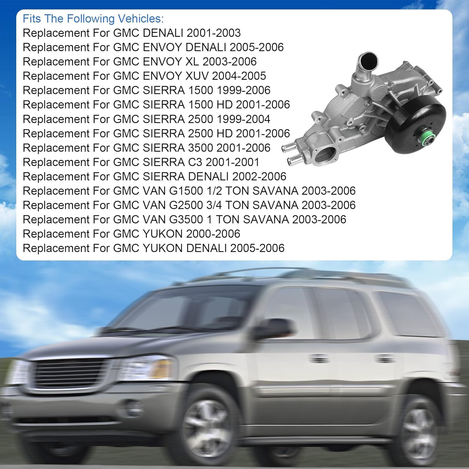 Engine Water Pump with Thermostat for Chevy Silverado 1500 Tahoe for GMC for Sierra 1500
