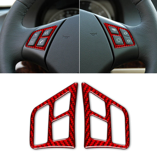 Red Carbon Fiber Steering Wheel Button Trim for BMW 3 Series E90 E92 E93 2005-12