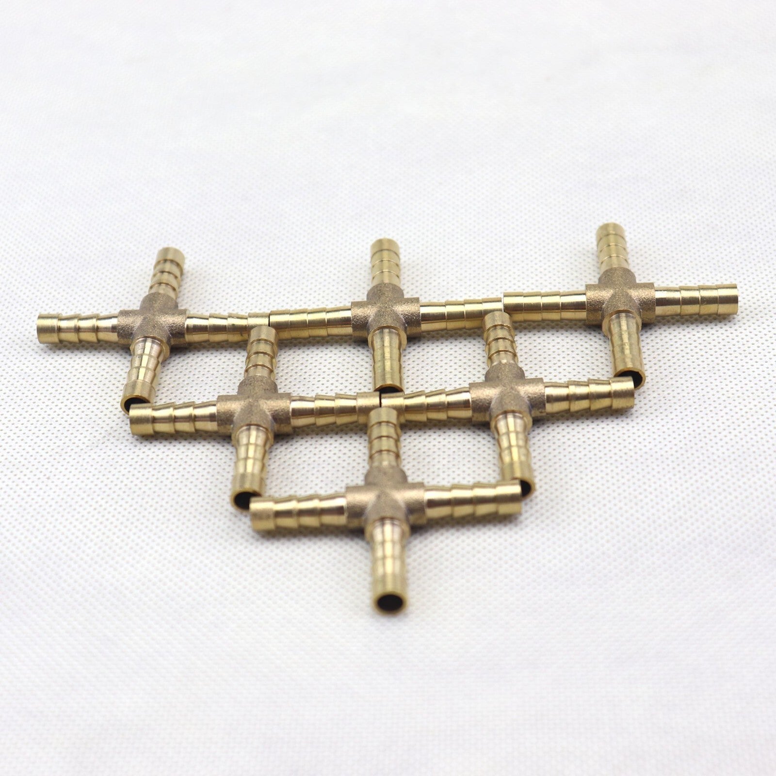 6PCS HOSE BARB 4 WAY Cross Brass Pipe Fitting Thread Gas Fuel Water Air1/4(6mm)
