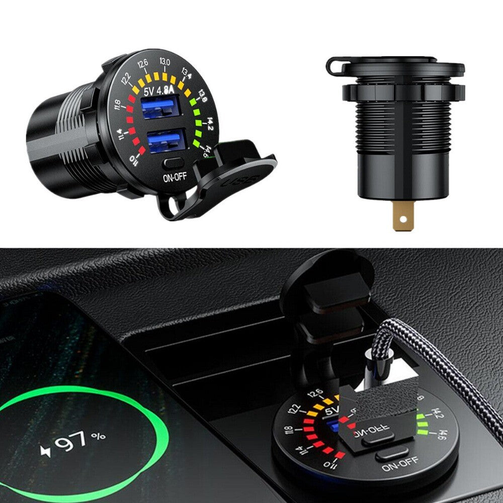 1pc Motorcycle Dual USB Fast Charger Socket Adapter LED Digital Voltmeter New n