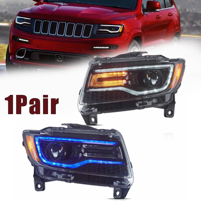 VLAND Full LED Headlights For 2011-2013 for Jeep Grand Cherokee W/Blue Animation Set