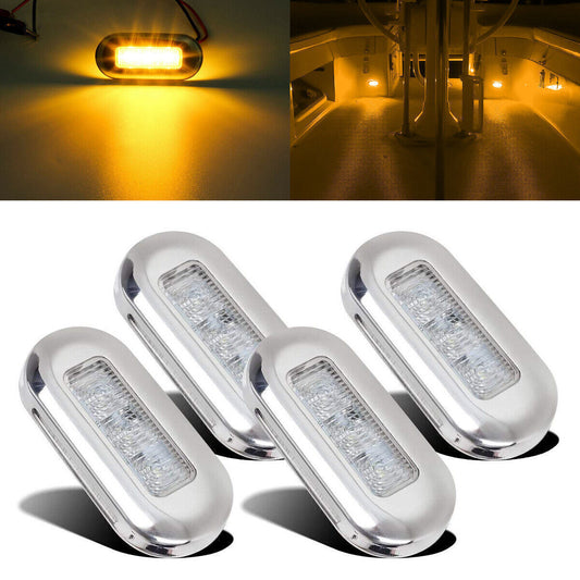 4x Amber 3 LED Oblong Courtesy Light Yacht Boat Marine Stair Deck Usage 12V