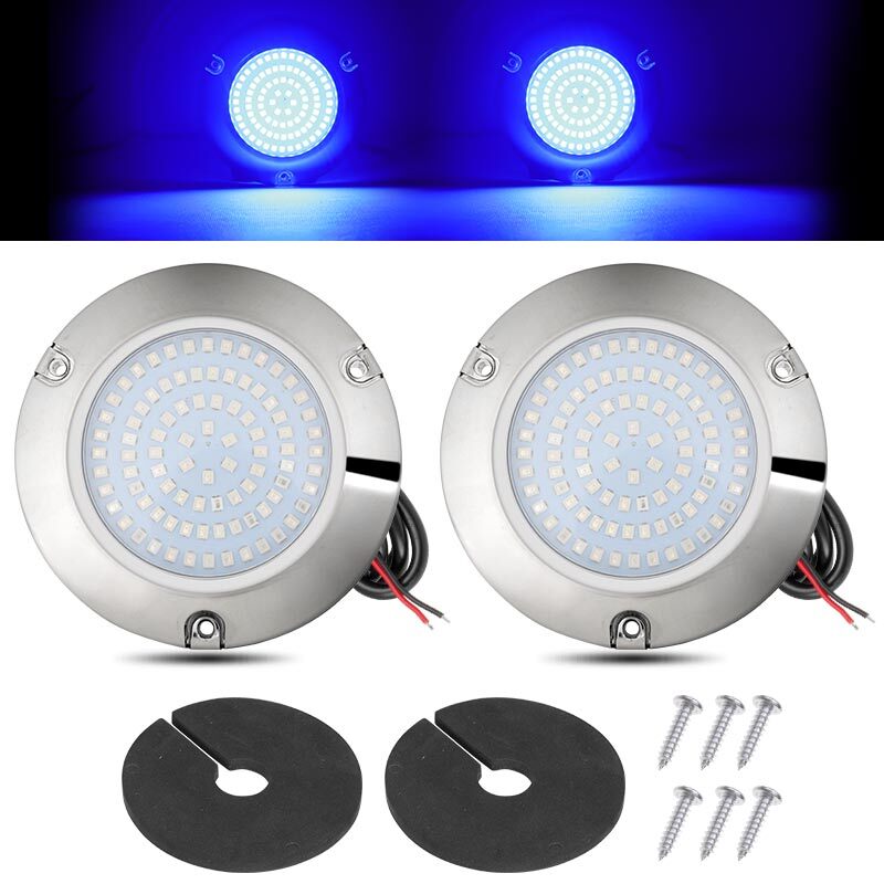 2x Blue 90 LED Underwater Pontoon Marine/Boat/RV Transom Light Stainless Steel