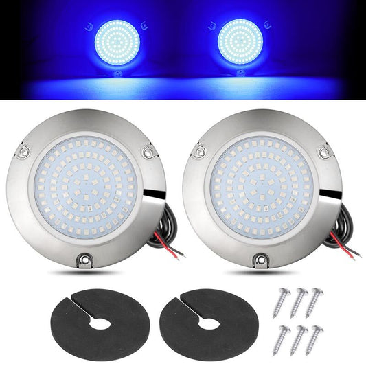 2x Blue 90 LED Underwater Pontoon Marine/Boat/RV Transom Light Stainless Steel