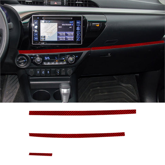 Red Carbon Fiber Interior Console Dashboard Cover Trim Strip for Toyota Hilux