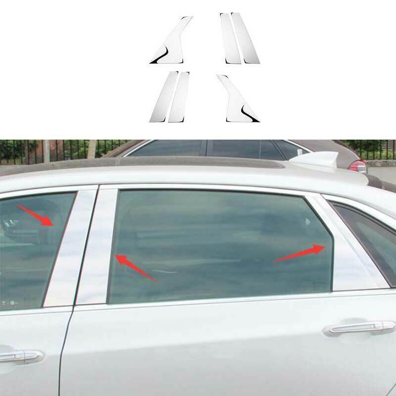 6x for Cadillac CT6 2016-2019 Chrome Steel Window BC Pillar Posts Cover Trim Kit