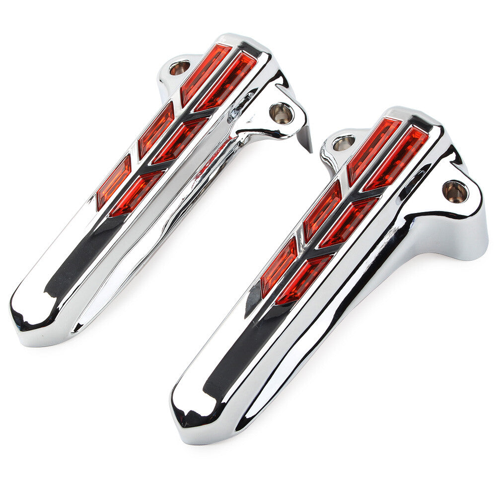 Front Fork Leg Covers LED Light for Harley FLHR FLHTK FLHX '2014-'20 Silver Red