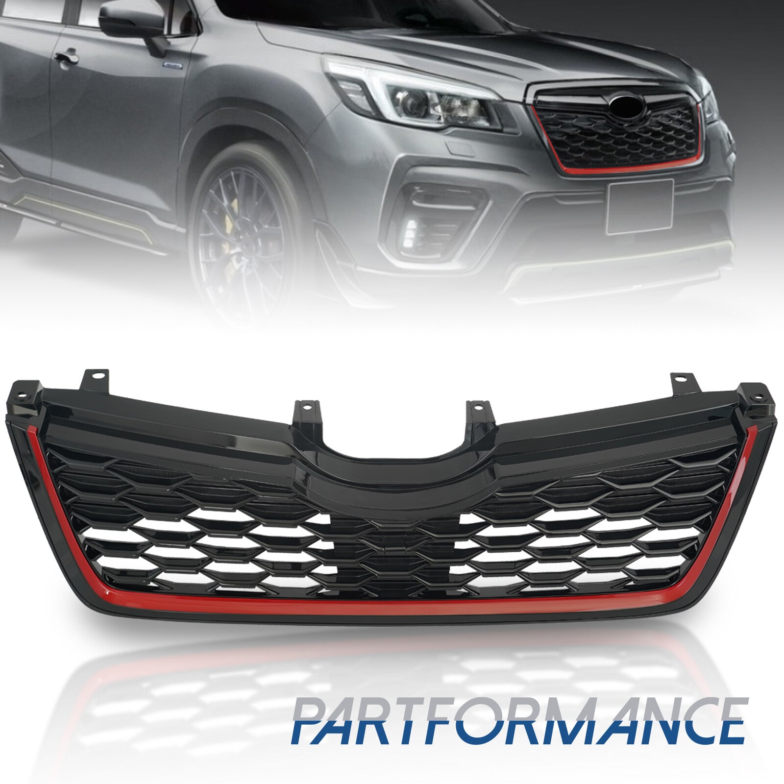 Front bumper lower honeycomb grille with red trim for 2019 - 2021 for Subaru Forester - v
