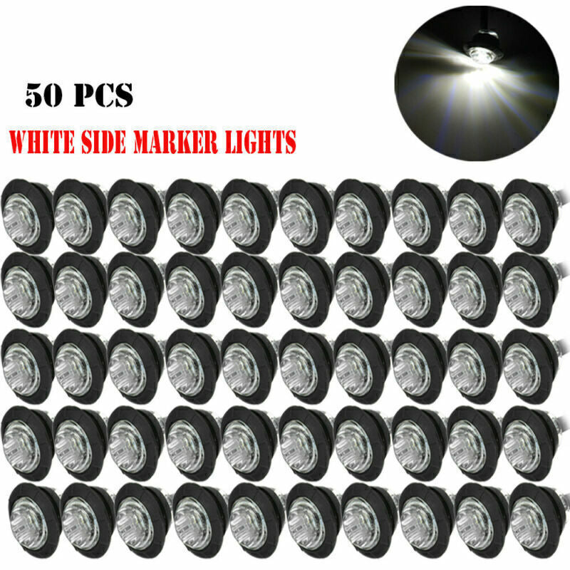 50x 3/4 White Diode LED Bullet Truck Trailer Clearance Light Round Side Marker