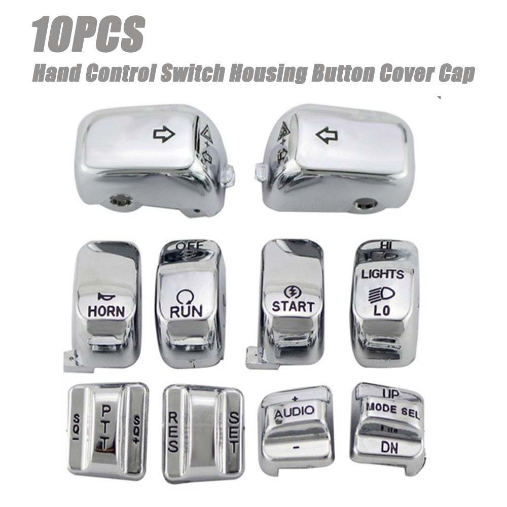 10-Piece Pack Chrome-Plated Manual Switch Housings and Button Covers for Harley Touring n