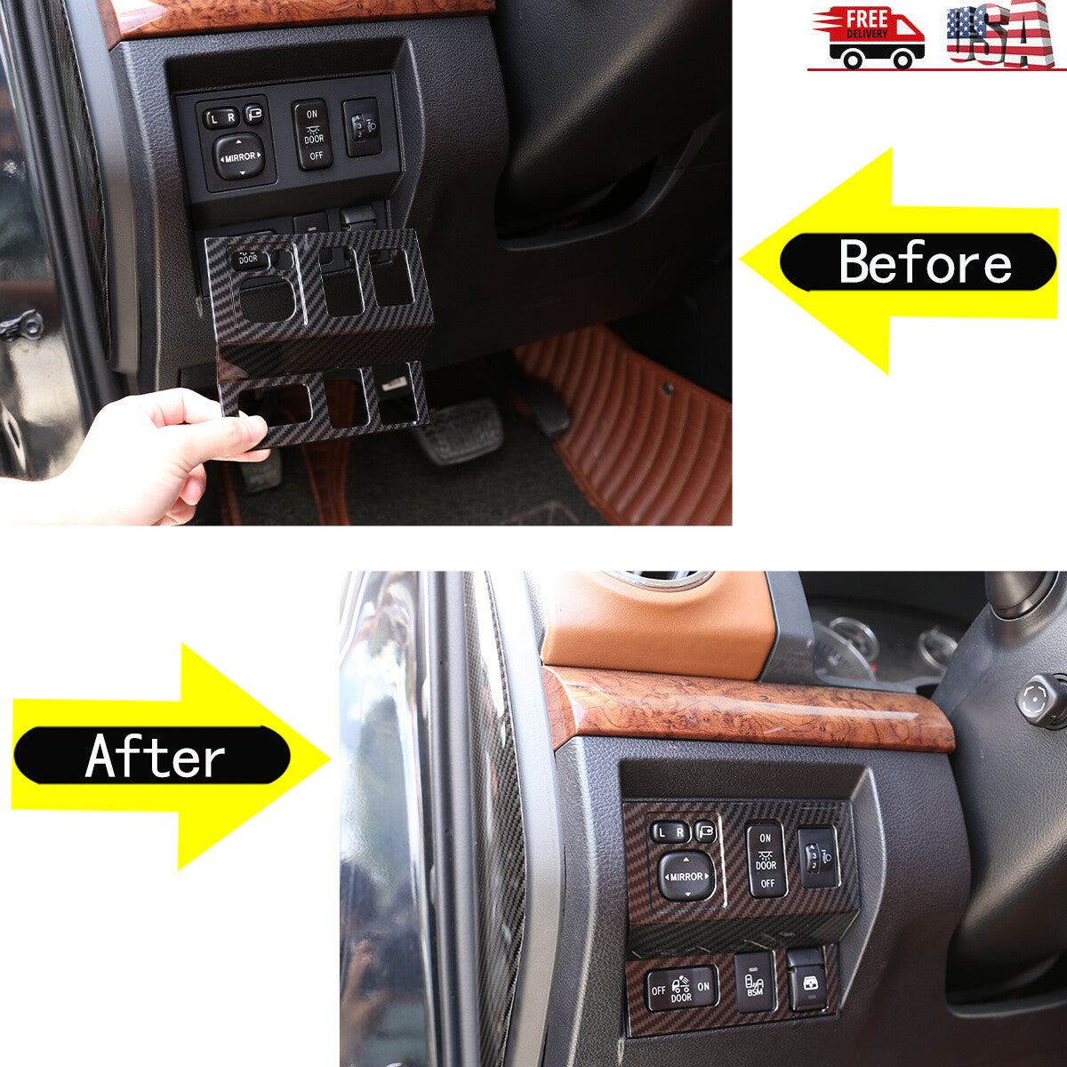 Carbon fiber ABS rear tailgate handle decorative cover suitable for Tundr @ 2022-23- v