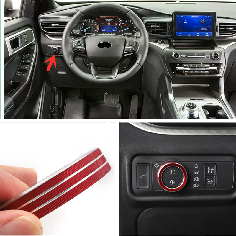 Red Alloy Headlight Switch Knob Button Cover Trim  for ford  Explorer 2020-2022
