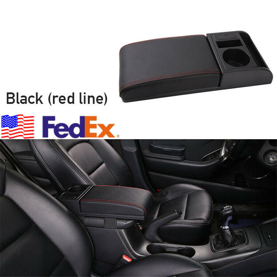 Multifunction PU Leather Universal Car Armrest w/ Cup Holder Soft Elbow Cushion Q