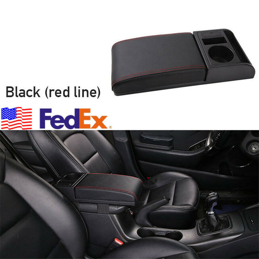 Multifunction PU Leather Universal Car Armrest w/ Cup Holder Soft Elbow Cushion Q