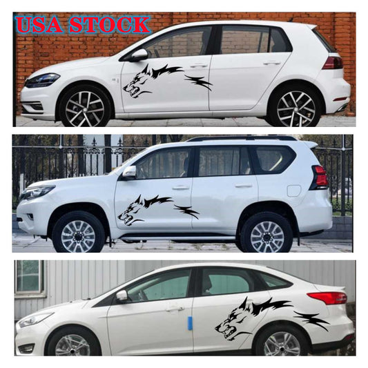 2Pcs Wolf Fashion Car Stickers Door Side Vinyl Decals 130cm45cm Universal Black Q