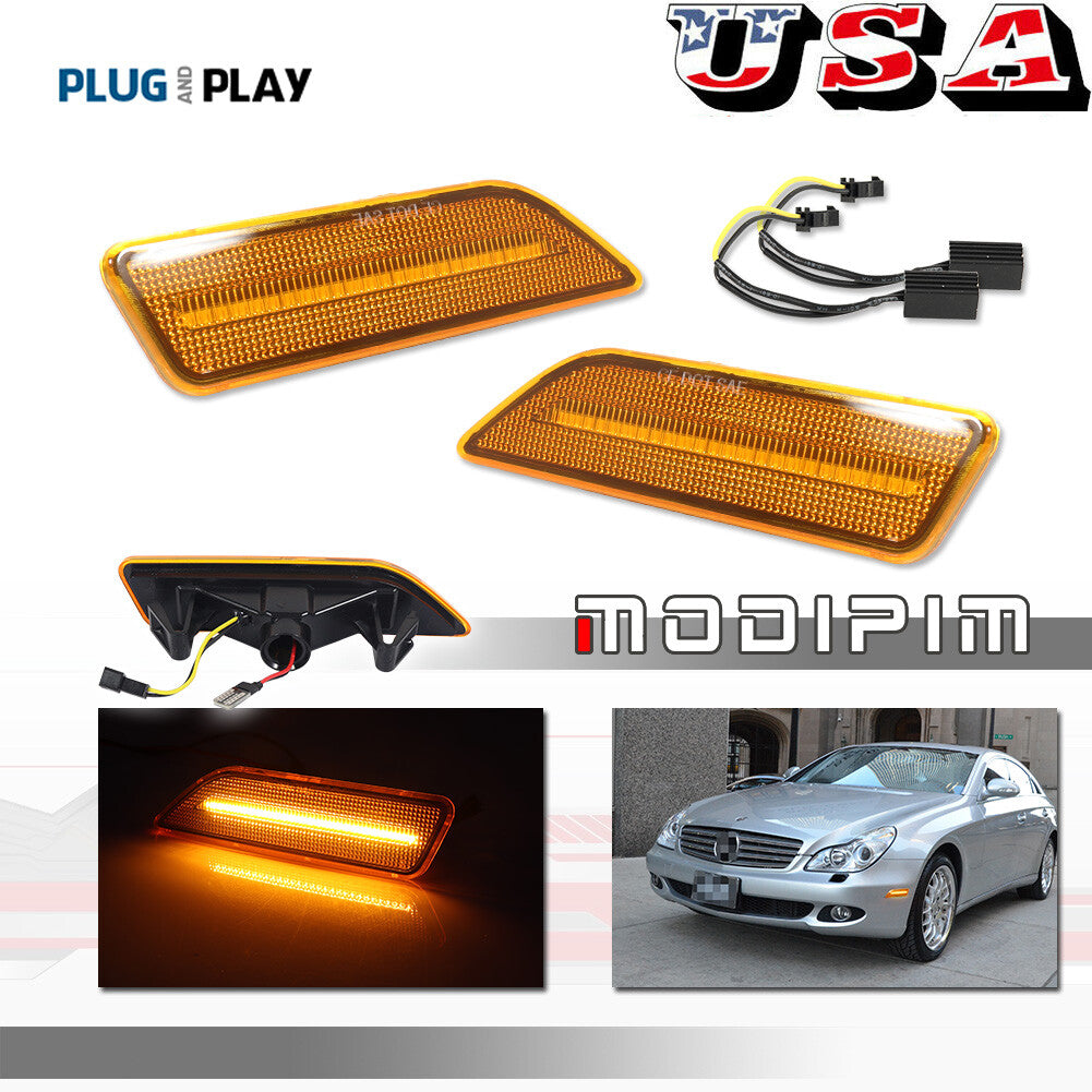 For 06-11 for Benz W219 CLS Class Amber LED Side Marker Lights Front Fender Lights 2X- v
