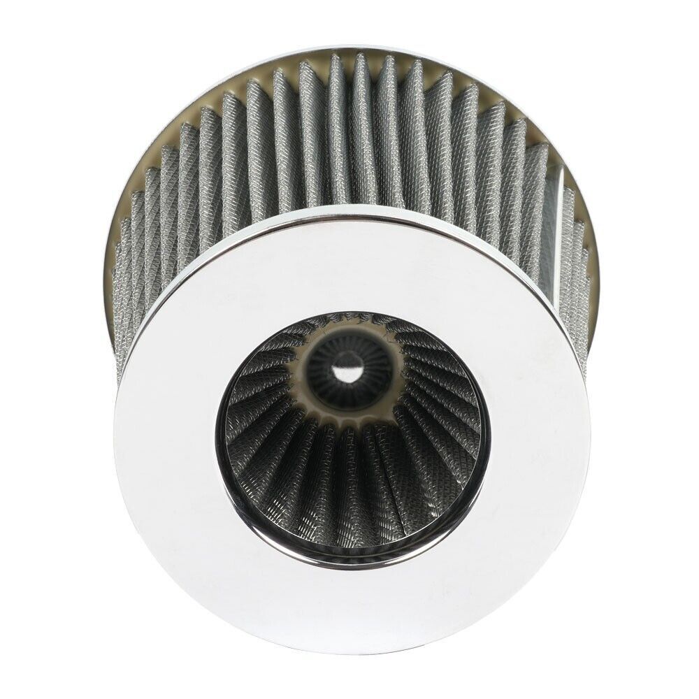 Silver 3/76mm High Flow Inlet Cold Air Intake Cone Replacement Dry Air Filter Q