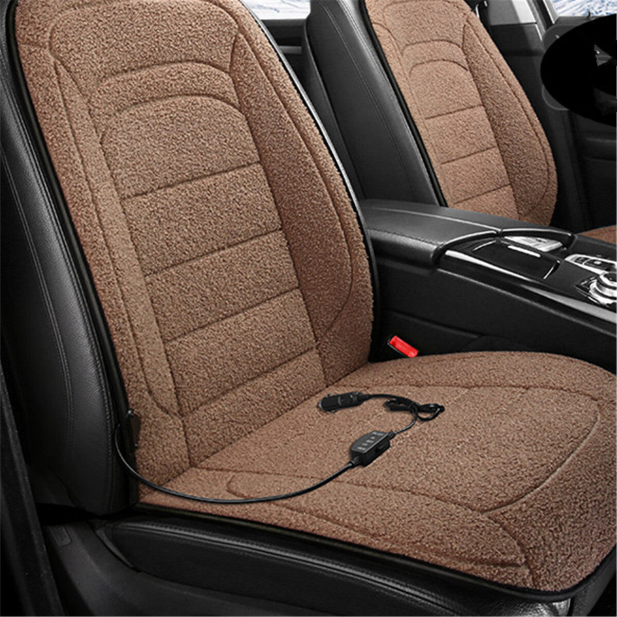 12V Car Heated for Seat Cushion Cover Winter Warmer Heating Pad Mat Lamb Wool Brown