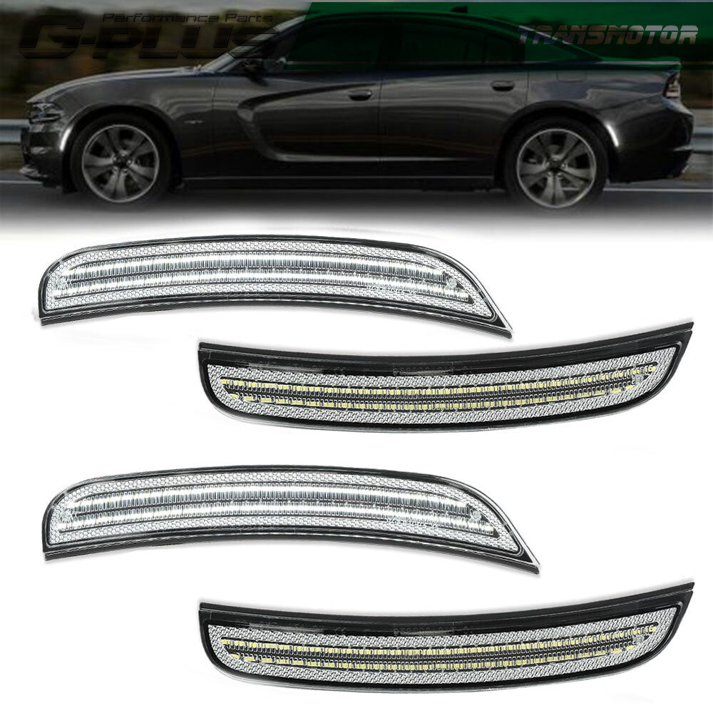 Suitable for 2015-2023 for Dodge charger white front and rear LED side marker lights smoked lens- v