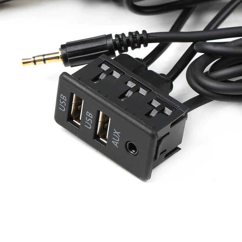 Car Extension AUX 2 USB Charger Port Panel Dual USB Expansion Adapter Cable Kit