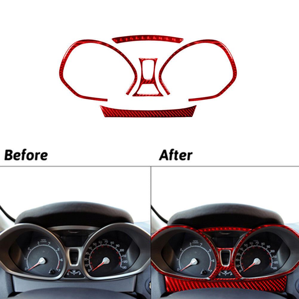 5Pcs Red Carbon Fiber Ineterior Speedometer Cover Trim for Ford Fiesta 2011-2015