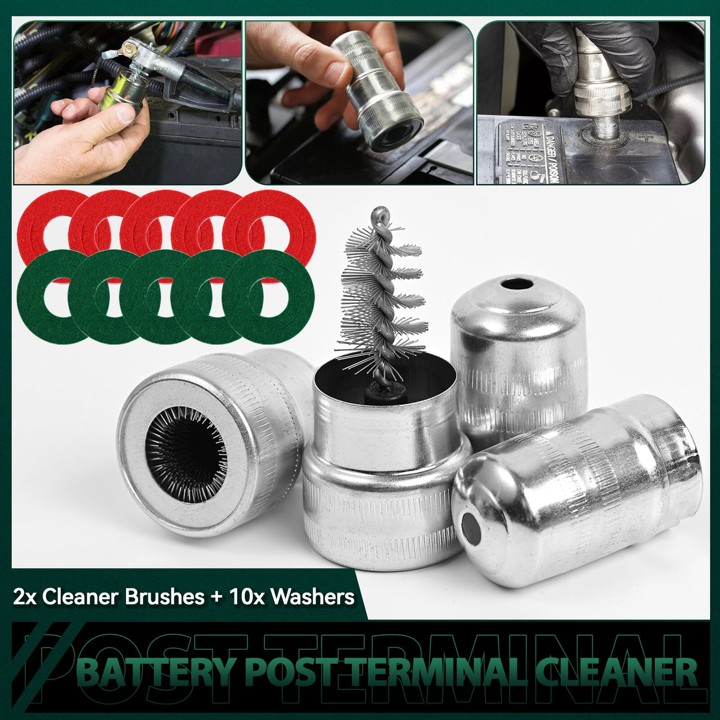 Car Battery Post Terminal Cleaner Dirt Corrosion Brush Hand Protector Tool Kit Q