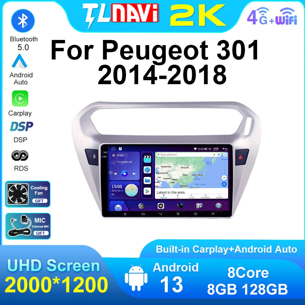 for Peugeot 301 for Citroen Elysee 2014-2018 Car Radio GPS Multimedia Player Screen